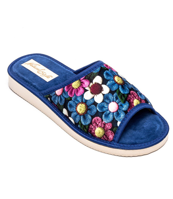 Kapcie damskie obuwie domowe odkryte palce kwiaty